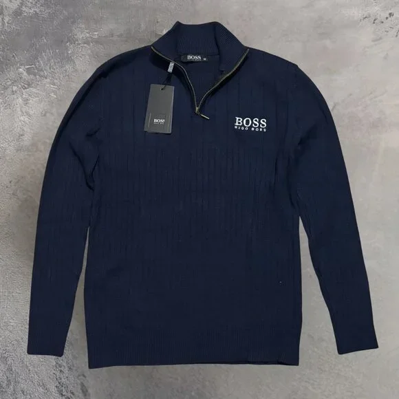 HUGO BOSS MEN'S HALF-ZIP SWEATER IN CLASSIC NAVY BLUE